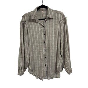 Free People Headed to the Highlands Button‎ Up Gray Black Gauze Style Top Size S
